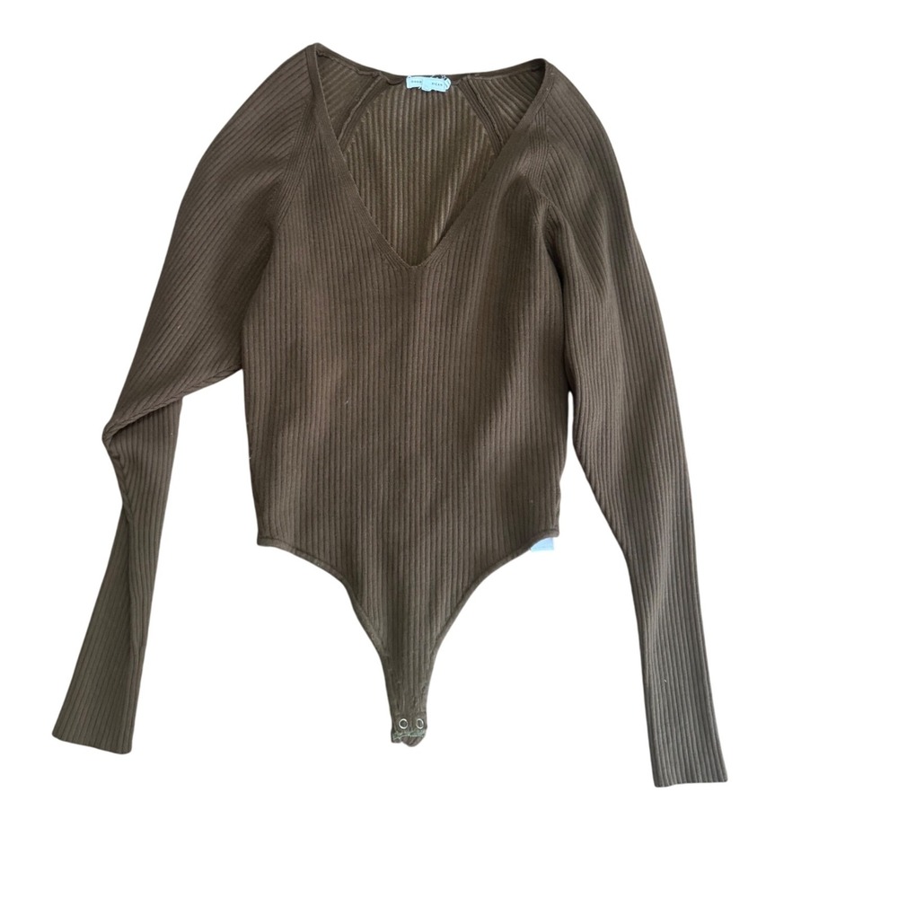 Good American Ribbed Bodysuit Size 2 Espresso‎ Brown Minimalist Clean Essential